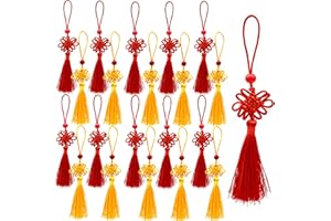 DHER 20 PCS Nudo Chino Borla Mano Chinas Borla Colgando Nudo Chino para Decoración Nudo chino borla colgante para la decoración de fiesta, artesanía, hogar, jardín, plantas en macetas, coche (A, 12CM)