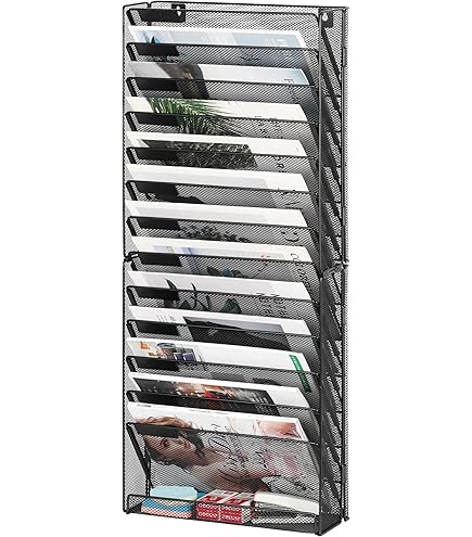 TQVAI 14 Tier Mesh Muur File Organizer A4 Papier Opslag Wandmontage Document Houder Stationaire Organisator Bureau Nette Leveringen in Lade voor Kantoor Thuis School, Zwart