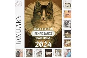 KUNOLI Renaissance Ugly Cat Calendar 2024 UK, 12 Monthly Wall Calendar Planner, Sassy Funny Gift for Cat lovers, Funny Cats Wall Calendars UK Family Organizer, 12 Month Planner Present for Christmas