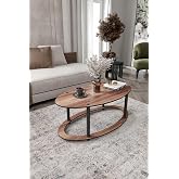 Oval 2 Katlı Ahşap Orta Sehpa Modern Oturma Odası ve Salon İ&ccedil;in Dekoratif Şık Tasarım Kullanışlı Dayanıklı Orta Masa (Ceviz)