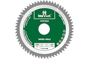 METAK - Lama per sega circolare da 185 x 30 mm, 60 denti, in metallo duro, per legno, compatibile con Metabo, Bosch e molte altre marche, lama da 185 mm, taglio preciso