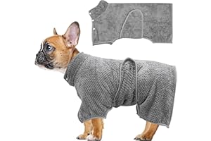 FADCAER Dog Drying Coats,Super Absorbent Pet Dog Bathrobe Towel for Small Medium Dogs Dressing Gown Adjustable Microfiber Dog Hair Drying Bag for Baths,Swims & Muddy Walks(Grey,S)