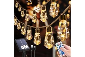 RISEMART 8m 16 Lights Solar String Lights Outdoor with 8 Modes, Remote Control Garden Lighting for Garden, Party, Balcony, Yard, Wedding - Warm White (8M Warm)