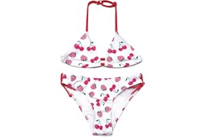 SHEKINI Trajes de baño de Dos Piezas para Niñas Halter Ajustable Triángulo Bikinitop Juguetón Impresa Bikini Playa Adecuado por Niña de 6 a 14 años