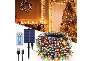 MOLVCE Guirlande Lumineuse exterieure Solaire 20m 200LEDs Guirlande Solaire Lumineuse avec télécommande, 8 Modes, Minuterie, Gradable Guirlande exterieur jardin, pour balcon, fêtes, Noël (Coloré)
