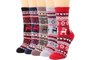 Comilaka Damskie 5 par skarpetek skarpety termiczne skarpety do łóżka zimowe ciepłe puszyste przytulne pluszowe wielokolorowe koralowe polar prezenty świąteczne UK 4-7