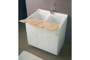 SCONOSCIUTO Yellowshop - Mobile Lavatoio Lavapanni Lavanderia e Bagno In Legno A Due Vasche Bocche Con Anta Ante Mobile Mobiletto Pilozza Lavabo Armadio Bianco Cm 80x60 Altezza 85
