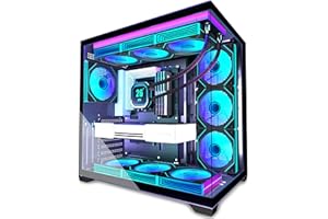 ANSAITE ATX PC Case 7 PWM ARGB Fans Pre-Installed,Mid Tower Computer Case with Full-View Dual Tempered Glass, Type-C Gaming PC Case,Black,K09