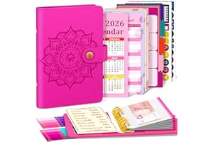 AOCII Agenda budgétaire A6 - Avec planificateur 2026 - Carnet de ménage A6 - Enveloppes de planification financière - Dossier d'économie de budget (rouge avec calendrier)