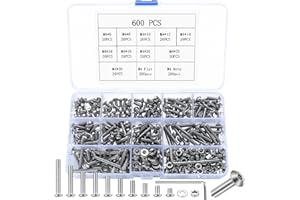 PEYGRE 600 Pcs M4 Bolts Set, M4 Nuts and Bolts Set, Hex Socket Button Head Cap Screws and Nuts with Washers, Stainless Steel Hex Machine Screws Assortment Kit, Pan Head Bike Bolt Sets