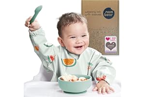 Nombear ® Baby Weaning Bib with Sleeves - Waterproof Baby Bibs 6-12 Months for Baby Led Weaning, Coverall Bibs for Baby Feeding, Long Sleeve Bibs for Toddler, Baby Bibs with Sleeves, Baby Apron