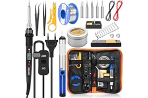 SVIPDDD Fer à souder 80 W (350 ℃-500 ℃),Kit soudure electronique 17 en 1 avec interrupteur ON/OFF,5 panne fer à souder,Pompe à dessouder,fil à souder,Pour travaux et réparations électriques