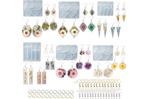 Cayway 6PCS Stampo Silicon per Orecchino, Stampi per Resina, 100 PCS Orecchino e Anelli di Saltoper Creazione Orecchini Ciondoli Fai da Te