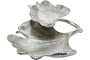GILDE Deko Schale Wohnzimmer Tisch - Deko Silber Wohnzimmer - Schlüsselablage Schale Gingko - aus Aluminium Breite 34 cm Farbe: Silber