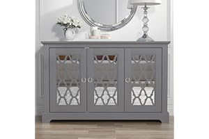 Galano Novara 3-Door Sideboard Cabinet with Adjustable Shelves – Freestanding Storage Cupboard for Living Room, Hallway, or Kitchen – W116.1 x D39.8 x H74.4 cm (Cool Grey)