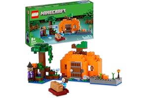 LEGO 21248 Minecraft La Ferme Citrouille, Maison à Construire avec Grenouille, Bateau, Coffre à Trésor et Figurines Steve et Sorcière, Jouets du Biome des Marais, Cadeau pour Enfants, Garçons, Filles