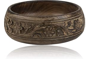 THE GREAT INDIAN BAZAAR Cuenco decorativo hecho a mano de madera de mango de 6 x 2 pulgadas para servir aperitivos, para frutas, patatas fritas secas, mesa de café, mostrador, tazón para llaves, apto para comida, cocina
