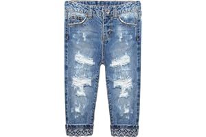 KIDSCOOL SPACE Jeans per Neonato, Fascia Elastica all'Interno Pantaloni di Jeans Strappati Dritti