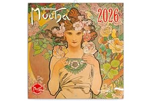 ‎NOTIQUE NOTIQUE Wandkalender 2026 Alfons Mucha Kalender, Broschürenkalender mit Monatskalendarium, Broschurkalender Duftende Kalender 30 x 30 cm (30x60 Geöffnet)