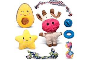 WOOF & MIAU WOOF&MIAU® Pack 8 Juguetes para Perros | Juguetes para Perros pequeños | Juguetes para Cachorros | Juguetes interactivos para Perros pequeños| Peluches, Cuerdas, Mordedor y Pelota Rellenable