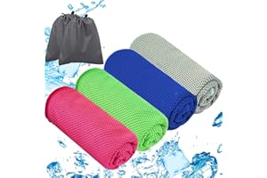 Donfri 4 Pack Cooling Towel with Carry Bag Ice Towels Quick Drying and Breathable Cooling Comfort for Outdoor Travel, Fitness, Camping, Swimming, Hiking(100 * 30CM, Grey blue green rose)