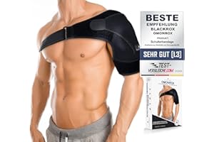 BLACKROX Schulterbandage [Vergleichssieger 2024] ONE SIZE | Für Damen & Herren | Schulterstütze | Perfekt für Sport, Kraftsport & Bodybuilding | OMONROX | Schwarz