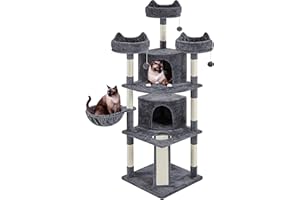 Yaheetech Árbol Rascador para 3-5 Gatos Adultos con 3 Plaraformas Grande Torre para Gatos Rascador de Escalada para Mascota 175 cm