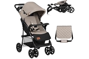 LIONELO Emma Plus Kinderwagen bis zu 15 kg, Kindersportwagen, leicht modern klein Buggy mit Liegeposition, zusammenklappbar, große Räder, großer Korb, Tasche Stone