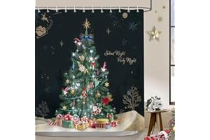 Bonhause Cortina de Ducha Árbol de Navidad Milagro Noche Cortina de Baño de Poliéster Impermeable Antimoho Lavable Cortina Ducha 180 x 180 cm con 12 Ganchos