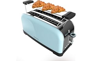 Cecotec Tostadora Vertical 2 Ranuras Largas Toastin' Time 1500 Blue. 1500 W, 4 Rebanadas de Pan, Ranura Ancha 3,8 cm, Soporte para Panecillos y Bandeja Recogemigas, Acero Inox y Azul