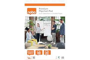 Nobo Premium Flipchart Pad 60x85cm, Dual-Sided Plain or Gridded Paper, 50 sheet, 90g/m², 1 Pack, Rolled