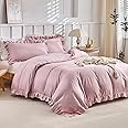 Tokokimo Ruffle Duvet Cover Double - Pink Bedding Sets, Soft Microfiber Pink Double Duvet Set with 2 Pillowcases for Bed Frilly Duvet Covers 200x200 cm, Pink/Ruffled Frills