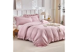 Tokokimo Ruffle Duvet Cover Double - Soft Microfiber Pink Double Duvet Set with 2 Pillowcases for Bed Frilly Duvet Covers 200x200 cm, Ruffled Frills