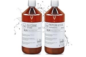 Leyf 1000 ml Glycerin E422 + 1000 ml Propylenglykol E1520, Perfekt für DIY, Pharmaqualität Reinheit, Lebensmittelqualität, Raw Material VG + PG, Rein, Vegan, Ph. Eur/USP