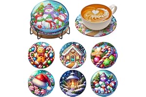 BNG Christmas Diamond Paintings Coasters Kits Set with Holder, 6Pcs Christmas Art DIY Crafts Coasters for Adults, Art Painting Kits for Women, Beginners, Diamond Craft Supplies