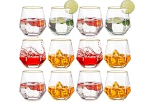 Inweder Set di 12 bicchieri da vino senza manico, Au Vodka, con bordo dorato, bicchieri da whisky, in vetro, geometrici, per uomini, compleanno, festa del papà, anniversario