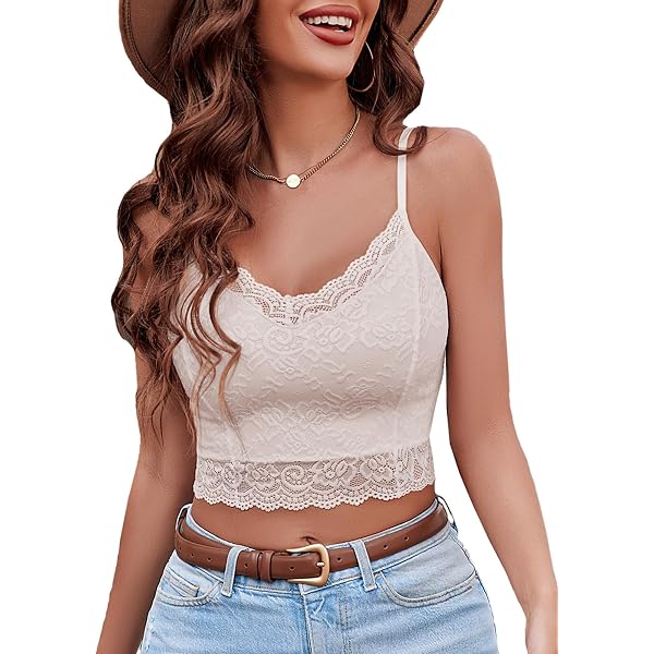 Aranmei Women's Lace Bralette Top - Spaghetti Strap Camisole Y2K Basic Tank
