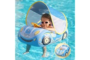 HAHAGO Schwimmring Baby,Baby Schwimmring mit Sonnendach UPF50+ Sonnenschutz,Cool Aufblasbarer Schwimmring Kinder, Baby Schwimmhilfe für Kinder im Alter von 1-4 Jahr mit Sicherheitssitz, Blau