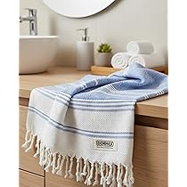 DEMMEX Asciugamani Turchi Biologici 100% Cotone, Certificati OEKO-TEX, Asciugatura Rapida, Motivo Diamante, 45,7x91,7 Cm, Leggeri Da Viaggio