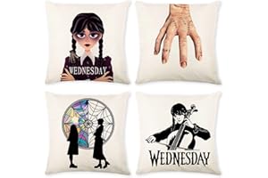 Atuoxing 2 Piezas Miercoles Addams Fundas Cojines, Fundas de Almohada de Lino Decoracion, Addams Fundas de Cojín Regalo para Fans 45 x 45 CM