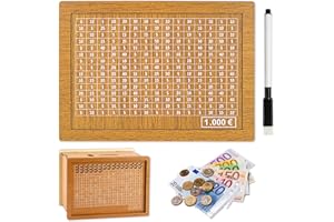 Atuoxing Hucha con Objetivo de Ahorro, Hucha de Madera para Adultos y Niños, Hucha con Contador de Madera Reutilizable (1000€)