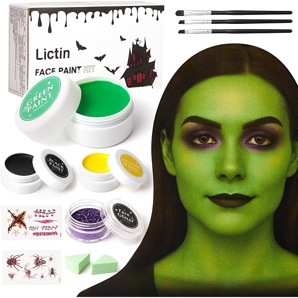 Alpino Aqua Make Up Hexe Set – Wasserbasierte Schminke Für Kinder & Erwachsene (3 Farben + Pinsel + Schwamm)