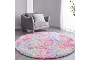 VOFUSHON Okrągły dywan z wysokim runem, do salonu, puszysty, typu shaggy, jako dywan przy łóżku, dywan outdoorowy (Ø 120 cm, okrągły, tęczowy)
