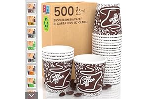 BACIATO CAFFÈ 500 Bicchierini in Carta per caffè 65ml Bicchieri Ecologici Biodegradabili Monouso Piccoli Asporto Bevande Calde