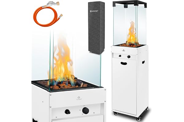 KESSER® Chauffage Radiant à Gaz, Chauffage de Terrasse, Chauffage Radiant à Gaz, Housse de Protection Incluse Chauffage Outdoor, Chauffage à Flamme, avec Roulettes au Sol, Blanc