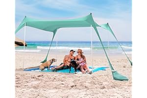SUN NINJA Tente de plage pop-up UPF50+ avec pelle à sable, piquets et poteaux de stabilité, pare-soleil d'extérieur pour camping, voyages, pêche, loisirs dans le jardin ou pique-niques (3 x 3 m, 4