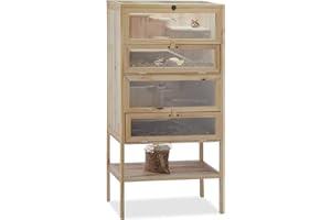 Relaxdays Hamsterkäfig aus Holz, 3 Etagen, Klappen, Sichtfenster, Gitterdach, Nagerkäfig XXL, HBT: 120x60x40 cm, natur