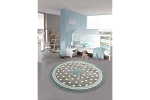 TEPPICH-TRAUM Traum Tappeto per bambini Tappeto per neonati rotondo delle stelle turchese grigio bianco Größe 120 cm Rund