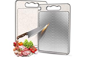 DICTIEN Stainless Steel Chopping Board, 304 & PP Dual-Sided, Metal Chopping Boards for Kitchens with Anti-Scratch Mesh, Juice Groove & Non-Slip Silicon Edge, Dishwasher Safe Non Toxic Chopping Boards