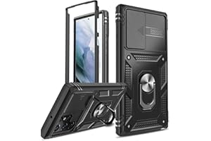 LeYi Etui do Samsung Galaxy S22 Ultra 5G ochrona aparatu etui na telefon komórkowy (nie folia ochronna), hybrydowa klapka na aparat ochronny, wojskowy standard outdoorowy Cover Case metalowy pierścień uchwyt telefon komórkowy etui chłopców czarne